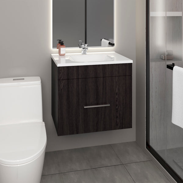 English Elm One Blanco Kronos Bathroom Vanity Hatta – Black MDF, One Door, Two Drawers + Open Shelf, Hardware Included B070P316865
