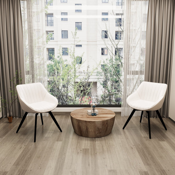 English Elm 29.53" Round Mdf Coffee Table & 2 Pu Dining Chairs Set – Stylish, Durable, Multi-Functional For Home Use W2189S00504