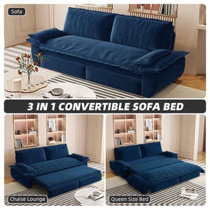 English Elm 73.2" Queen Pull Out Sofa Bed - Versatile 3-In-1 Velvet Sleeper Loveseat For Small Spaces, Blue W1885S00199