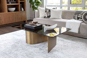 Sunpan Whisper Coffee Table - Elegant Brown Tea Tempered Glass Top with Gold Stainless Steel Base Design