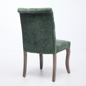 English Elm Upholstered Chenille Tufted Dining Chairs Set of 2 with Curved Wood Legs Club Style Olive Green W1143P457782
