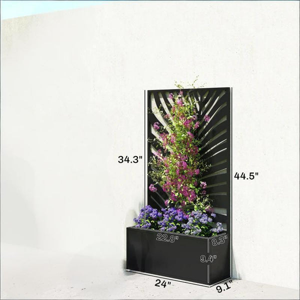 English Elm Freestanding Metal Raised Garden Bed with Leaf Trellis Panel for Patios and Balconies T3971P455188
