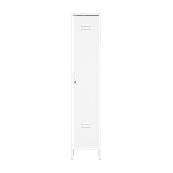 English Elm Naomi 15" Metal Storage Cabinet with Lockable Vent Door, 4 Adjustable Shelves, Slim Steel Design White B365P397850