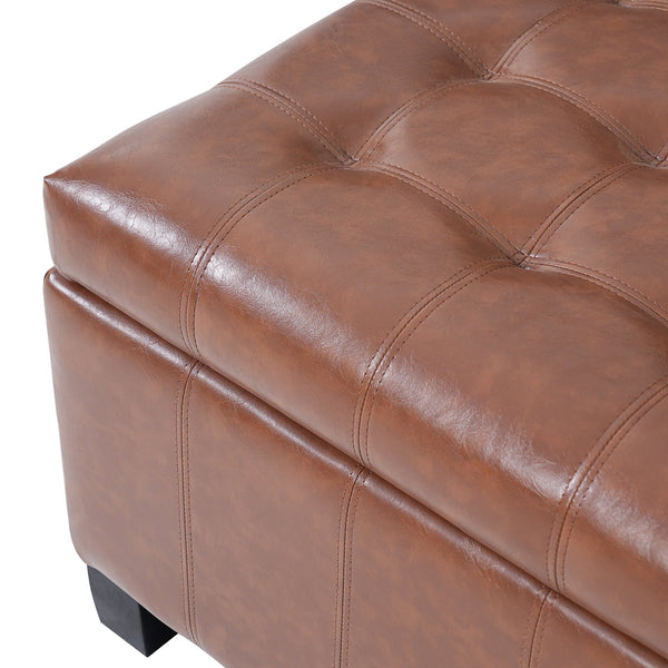 English Elm Black Tufted Pu Lift Top Storage Ottoman with Rubberwood Legs for Living Spaces Light Brown N779P404084L