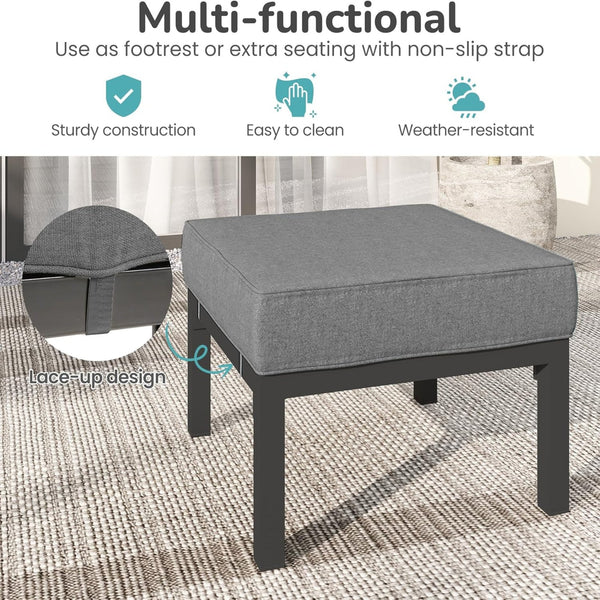 English Elm Set of 2 Powder-coated Aluminum Outdoor Ottomans with Uv-resistant Cushions Dark Gray B082P454986