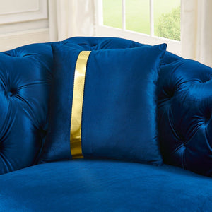 English Elm 2 Piece Velvet Chesterfield Sofa Set with Gold Steel Trim Button Tufted Living Room Couch Navy Blue W1191S00101