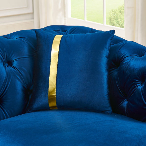 English Elm 2 Piece Velvet Chesterfield Sofa Set with Gold Steel Trim Button Tufted Living Room Couch Navy Blue W1191S00101