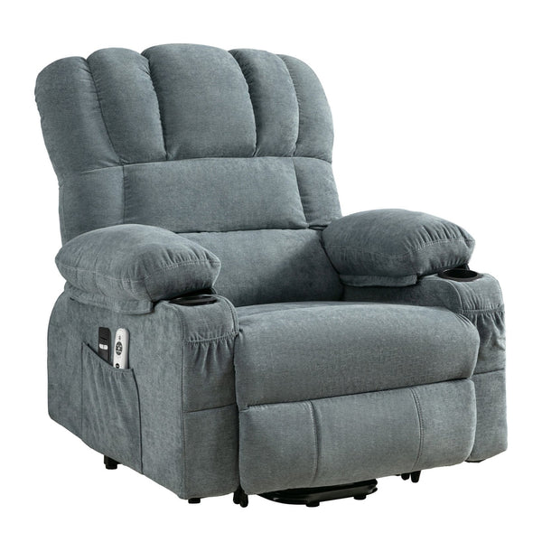 English Elm Power Lift Recliner Chair with Massage Heating Fleece Leather and Usb for Elderly Blue W1807P298856