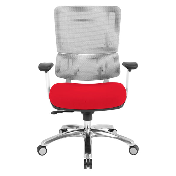 OSP Home Furnishings White Mesh Ergonomic Manager Chair with Lumbar Support and Adjustable Arms for Office Red 99661W-9