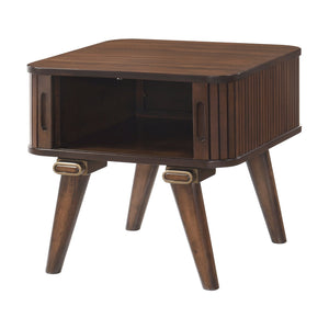 English Elm 1pc Walnut Veneer End Table with Wrap Around Tambour Doors Mid Century Living Room B011P287324