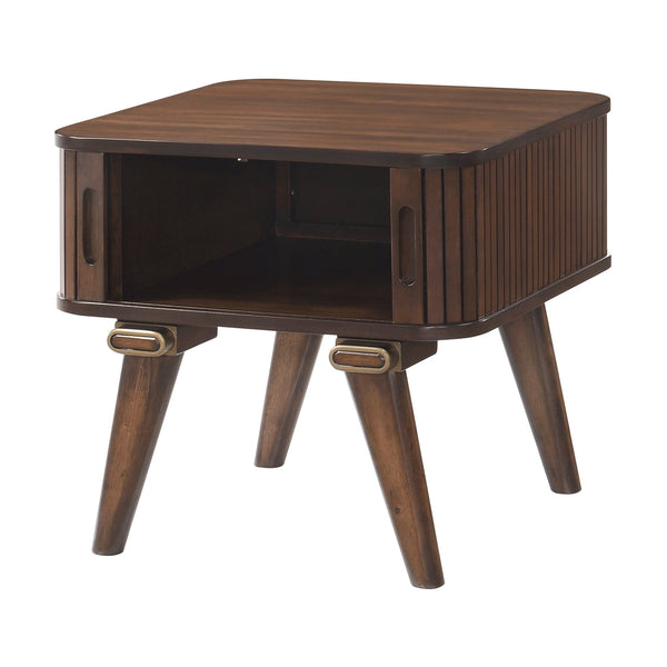 English Elm 1pc Walnut Veneer End Table with Wrap Around Tambour Doors Mid Century Living Room B011P287324