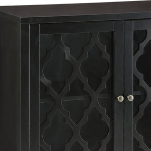 English Elm Ceara Black Finish Console Cabinet with Glass Doors, Tapered Wood Legs, Ample Storage for Entryway Decor B2726P255312