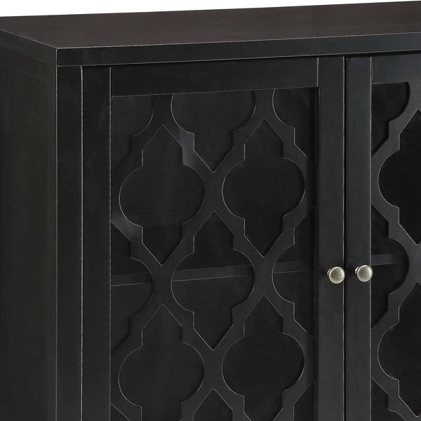 English Elm Ceara Black Finish Console Cabinet with Glass Doors, Tapered Wood Legs, Ample Storage for Entryway Decor B2726P255312