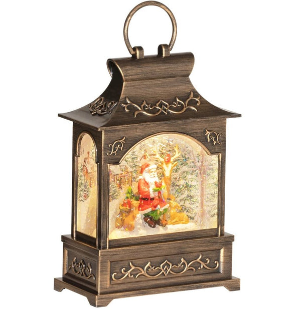English Elm Lighted Musical Snow Globe Lantern Bronze Holiday Santa Scene Swirling Glitter T3971P415637
