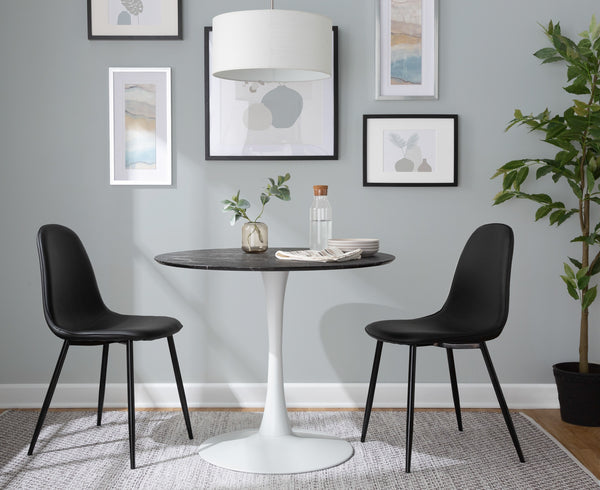 English Elm Modern Round Pedestal Dining Table with Marble Veneer Top and White Metal Base B202S01129
