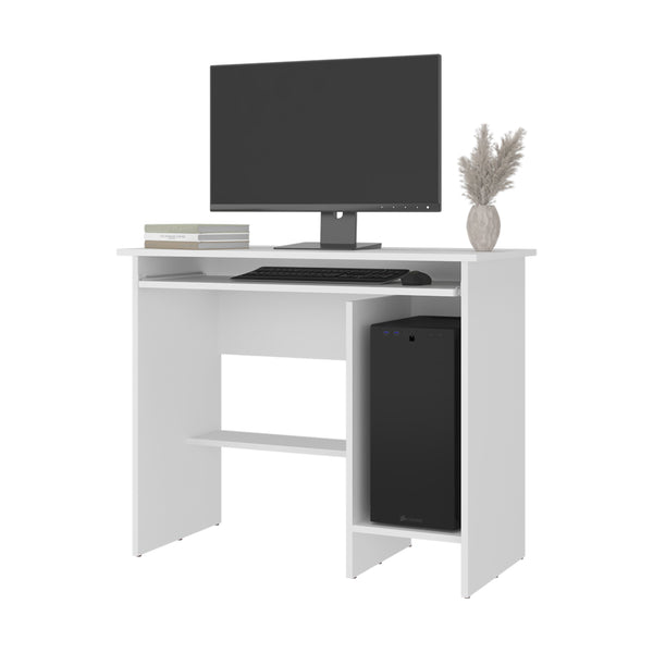 English Elm Koyuk White Computer Desk with Keyboard Tray Cpu Storage and Lower Shelf for Home Office B097P474288