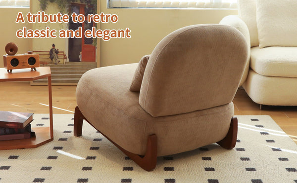 English Elm Cute Barrel Velvet Accent Chair Armless Solid Wood Legs Cozy Reading Nook Seat Camel W2105P412976