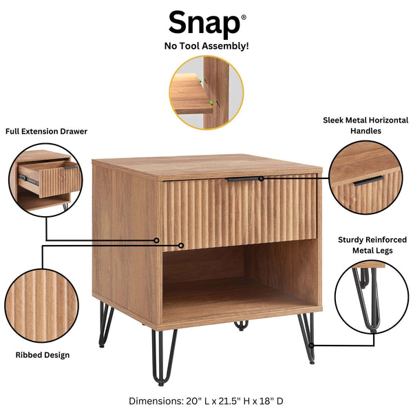 English Elm Dumbo 20" Fluted Nightstand In Warm Golden Brown - Stylish Storage With Mid-Century Glamour B365P398148