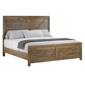 English Elm Wallace & Bay - Brown Rustic Upholstered King Bed with Sandstone Buff & Cream Accents, Easy-Care Wood Design Brown B361S00007