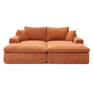 English Elm 87" Oversized Sectional Double Lounge Chaise Cloud Plush Sofa Bed No Assembly Modular Corduroy Comfortable Relaxing Sleeper for Indoor Spaces Orange W1117S00257