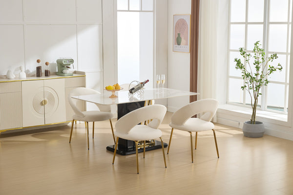 English Elm 061-Set Of 1 Elegant White Velvet Dining Chair With Curved Backrest & Luxe Gold Metal Legs For Style W527P255475