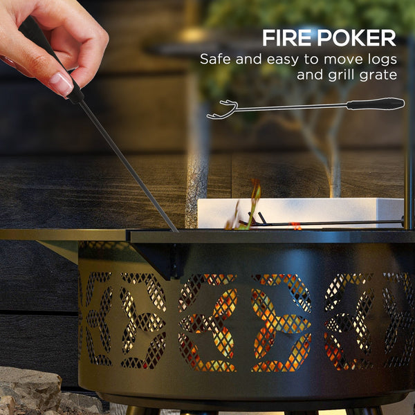 English Elm Outsunny Wood Burning Fire Pit Bbq Grill Powder Coated Steel Outdoor Patio Bonfire W2225P174298
