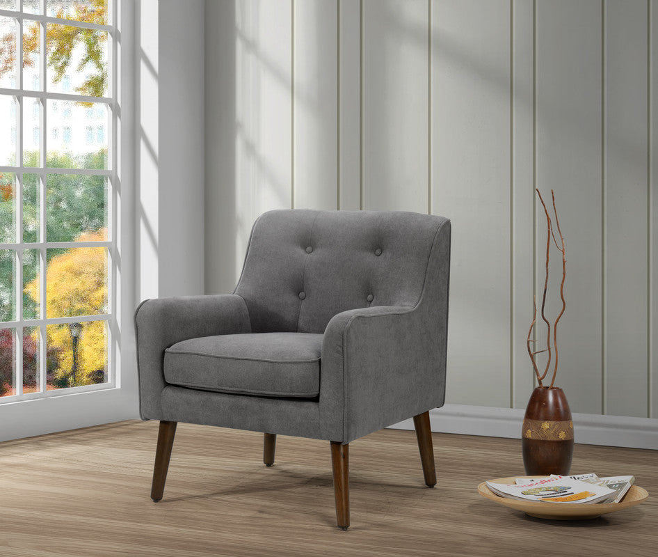 English Elm Ruggiero Button Tufted Mid Century Armchair Woven Fabric Walnut Legs Reading Nook B2749P413222