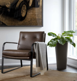 Sunpan Sterling Mid-Century Modern Lounge Chair - Luxurious Italian Leather & Industrial Design Comfort Missouri Mahogany Leather