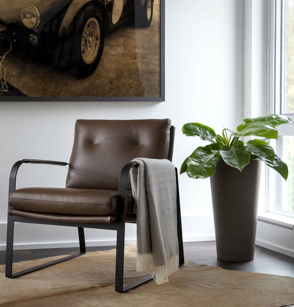 Sunpan Sterling Mid-Century Modern Lounge Chair - Luxurious Italian Leather & Industrial Design Comfort Missouri Mahogany Leather