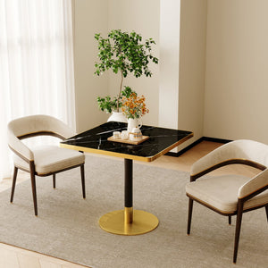 English Elm Square Bistro Dining Table Faux Marble Top Tulip Pedestal Base for Small Spaces W3316P421505