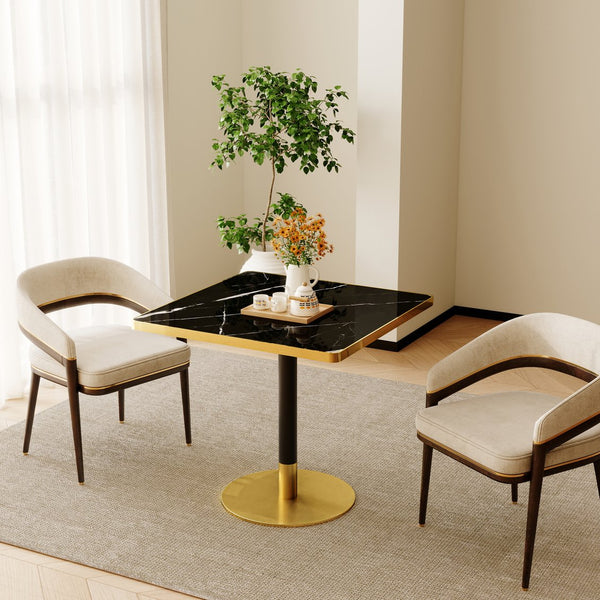 English Elm Square Bistro Dining Table Faux Marble Top Tulip Pedestal Base for Small Spaces W3316P421505