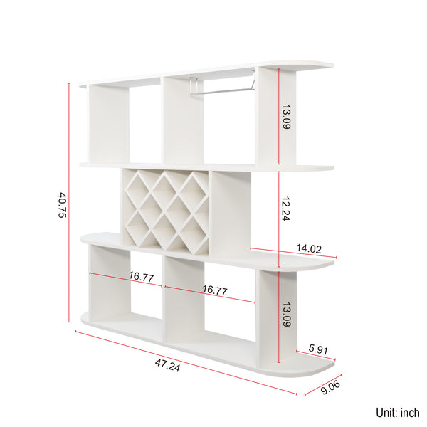 English Elm Large Rustic Wood Wall Mounted Wine Rack with Three Shelves and Stemware Rail White W331P277923
