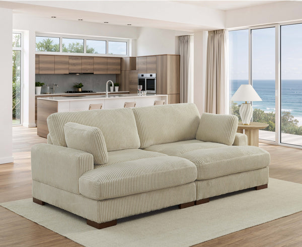 English Elm Large Corduroy Chaise Loveseat with Extended Leg Support for Relaxed Living Rooms Beige B2748S00008