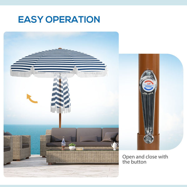 English Elm Outsunny 7 Ft Outdoor Patio Umbrella With Tilt & Vent, Stylish Blue Stripe Market Parasol For Shade W2225P200376-GIGA