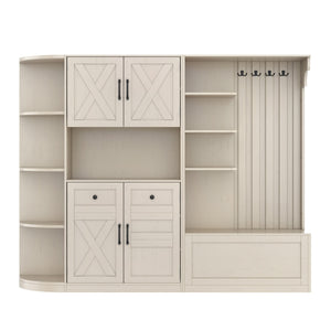 English Elm Multifunctional Hall Cabinet & Tree: Versatile 2-In-1 Storage Solution With Hooks For Entryway Style W1580S00185