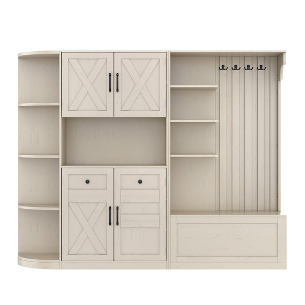 English Elm Multifunctional Hall Cabinet & Tree: Versatile 2-In-1 Storage Solution With Hooks For Entryway Style W1580S00185