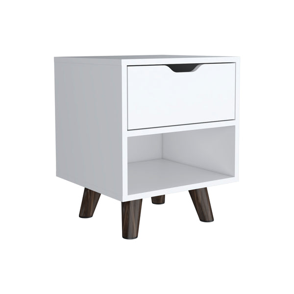 English Elm Crail Modern Nightstand White with 1 Drawer & Open Shelf, Engineered Wood, Wooden Legs, Durable Design B070P188872