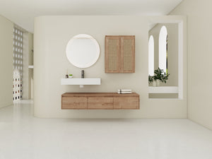 English Elm 60-Inch Wall-Mounted Bathroom Vanity With Integrated Resin Sink, Soft-Close Drawers & Elegant Oak Finish W999S00358