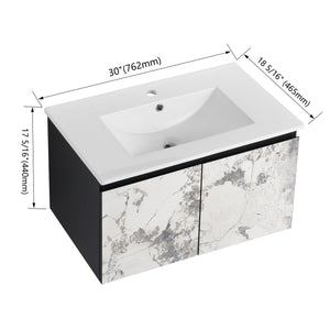 English Elm 30'' Modern Floating Wall-Mounted Bathroom Vanity With Ceramic Sink & Soft-Close Doors For Small Spaces W999S00212