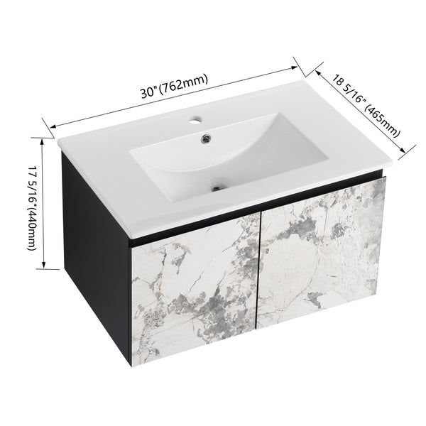 English Elm 30'' Modern Floating Wall-Mounted Bathroom Vanity With Ceramic Sink & Soft-Close Doors For Small Spaces W999S00212