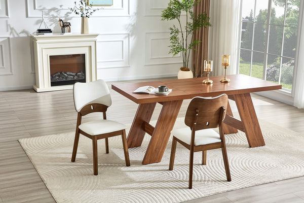 English Elm 2 Solid Walnut Toned Wood Dining Chairs Gray Fabric Seat Hollowed Backrest Modern Walnut,White W1151P455536