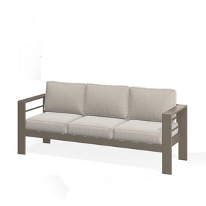 English Elm 75" Outdoor Iron Frame 3 Seat Patio Sofa with Olefin Cushions for Deck or Poolside Light Khaki+Beige B082P455110