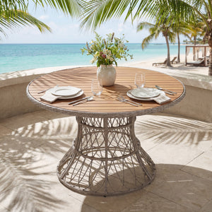 English Elm Durable Outdoor Round Acacia Wood Wicker Dining Table Seats Six Patio Entertainer Brown N770P345268D