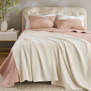 JLA Home Madison Park - Blanket Madison Park Egyptian Cotton Luxury Throw — Breathable, Ultra-Soft, Durable Everyday Comfort Ivory MP51N-5172