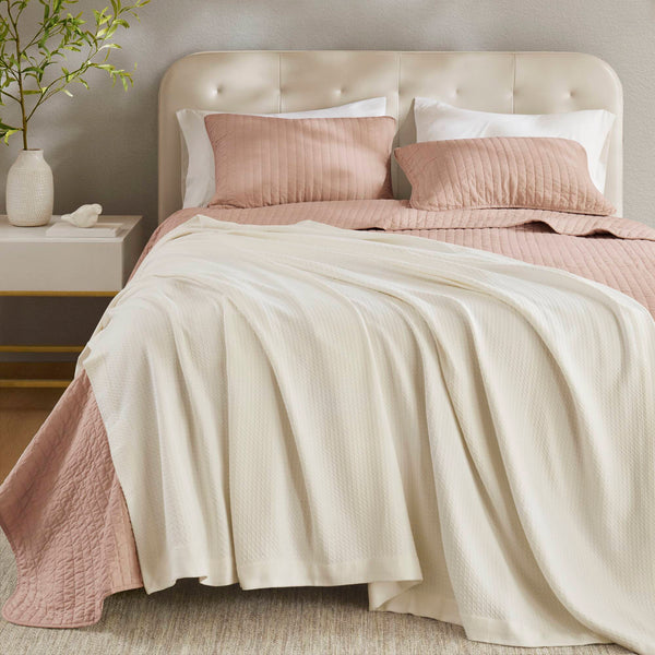 JLA Home Madison Park - Blanket Madison Park Egyptian Cotton Luxury Throw — Breathable, Ultra-Soft, Durable Everyday Comfort Ivory MP51N-5172