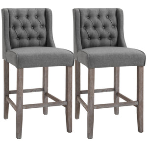 English Elm HOMCOM Upholstered Counter Height Bar Stools with Curved Back and Steel Legs, Comfortable Set of 2 Gray W2225P217933