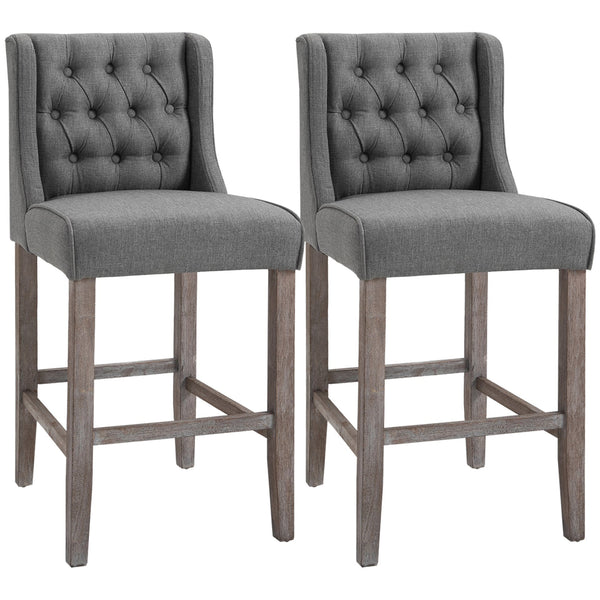 English Elm HOMCOM Upholstered Counter Height Bar Stools with Curved Back and Steel Legs, Comfortable Set of 2 Gray W2225P217933