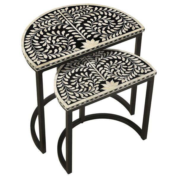 English Elm Allura Bone Inlay Demilune Nesting Tables Handcrafted Iron Base Bohemian Accent Set B062P451991