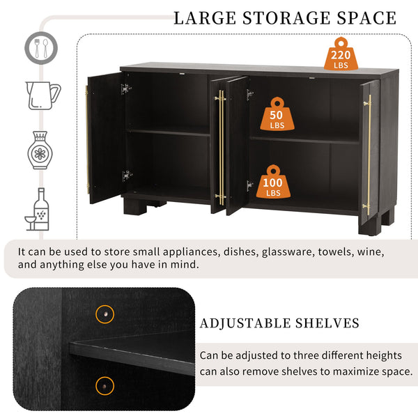 English Elm Trexm Ash Veneer Buffet with Gold Handles Matte Black Lacquer Dining Storage Taupe N715P232696N