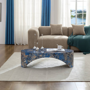 English Elm The Oval Marble Effect Fiberglass Coffee Table Low Profile Contemporary Living Room Blue W2085P374184